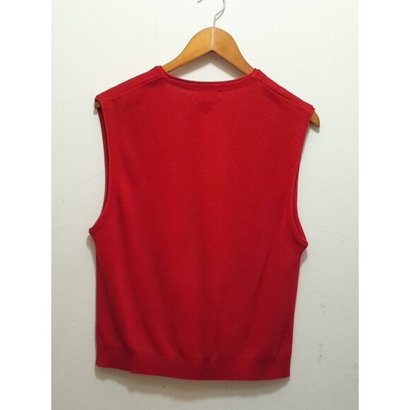 Vintage Pendleton Womens Sleeveless Holiday Size XL Christmas Cardigan & Pin Red - Picture 4 of 6